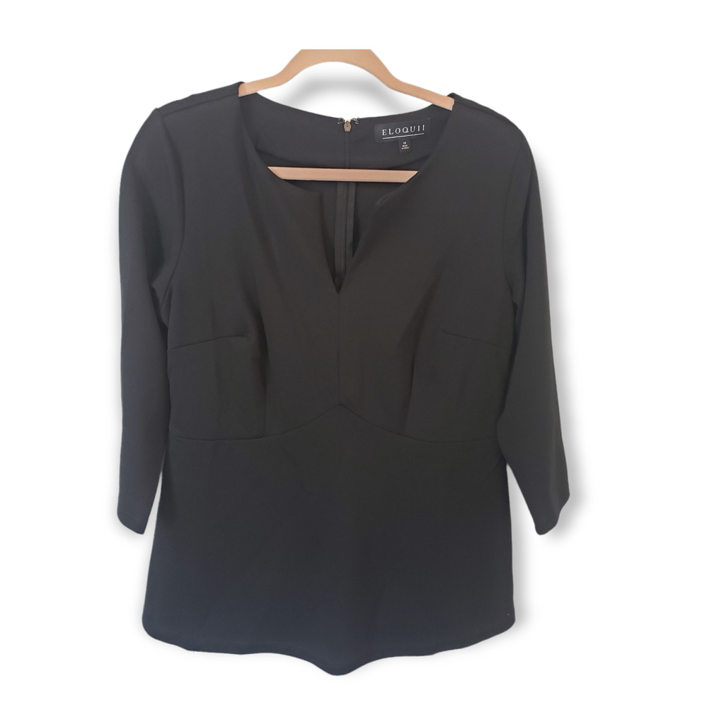 Eloquii Women's Black 3/4 Sleeve V Neck Top Size 14 NWT